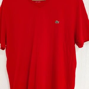 Lacoste Men's Red V-Neck Shirt XL Execellent